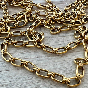 Gold Oval Chain, Alternating Long and Short Links, Chain by the Foot, Jewelry Supplies, GL-2059