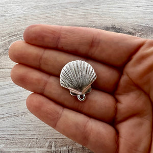 Seashell Charm, Simple Antiqued Silver Ocean Charm, Jewelry Making, SL-6285