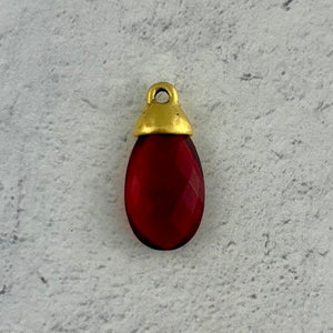 Red Garnet Pear Faceted Briolette Drop Pendant with Antique Gold Bead Cap, Gemstone, Jewelry Making Artisan Findings, GL-S045