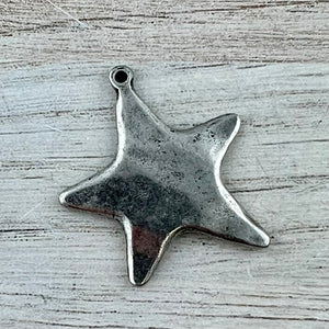 Medium Smooth Star Pendant, Silver Artisan Charm for Jewelry Design, PW-6312