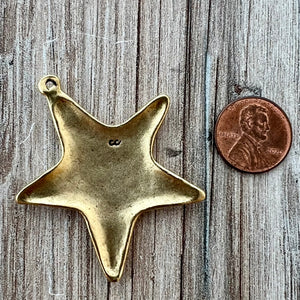 Large Smooth Star Pendant, Gold Artisan Charm for Jewelry Design, GL-6270