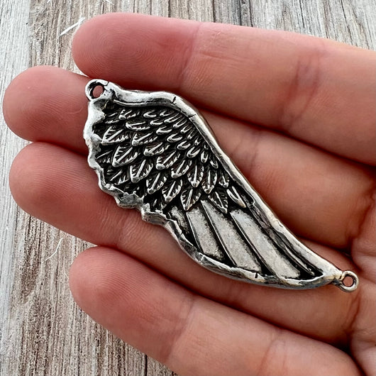 Soldered Silver Angel Wing Connector, Antiqued Pewter Pendant, Jewelry Making, PW-6271