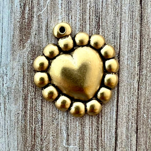 Bumpy Dotted Puffy Heart Charm, Gold Charm, Jewelry Making Pendant, GL-6269