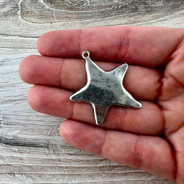 Load image into Gallery viewer, Medium Smooth Star Pendant, Silver Artisan Charm for Jewelry Design, PW-6312
