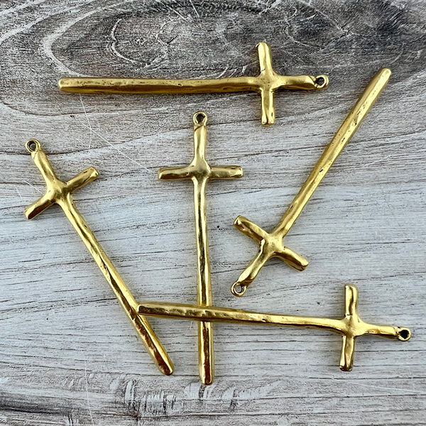 Load image into Gallery viewer, Tall Skinny Hammered Cross Pendant, Gold Cross, Charm for Jewelry Making Supplies, GL-6315
