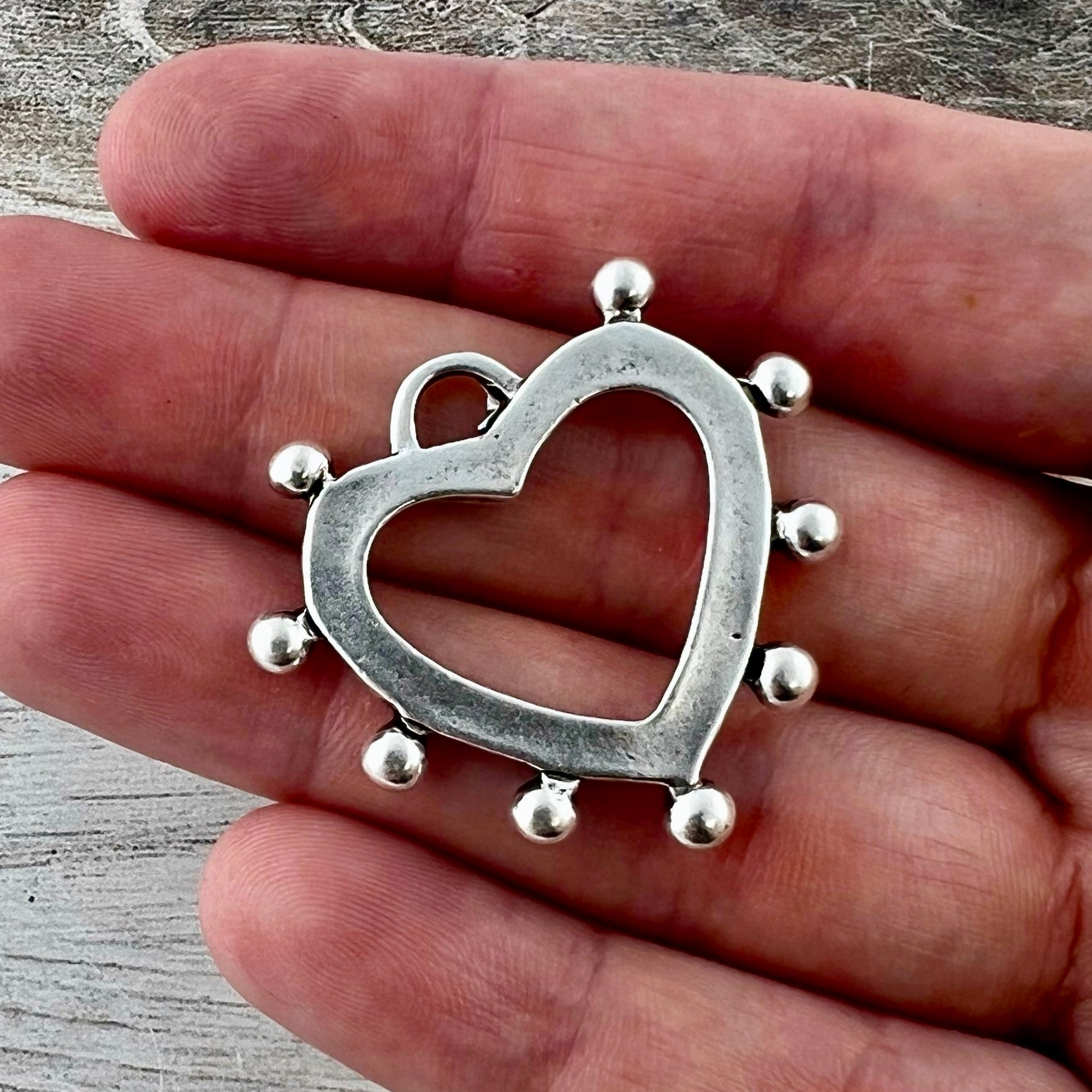 Dotted Heart Charm, Bumpy Silver Artisan Pendant, Jewelry Making, SL ...