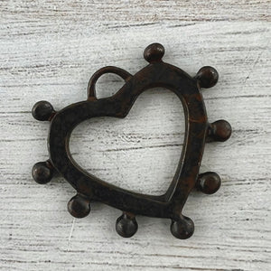 Dotted Heart Charm, Bumpy Rustic Brown Artisan Pendant, Jewelry Making, BR-6303