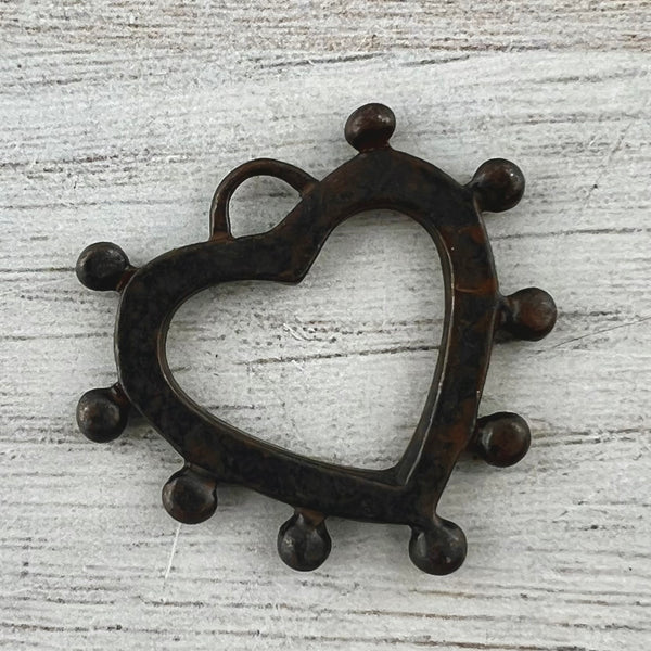 Load image into Gallery viewer, Dotted Heart Charm, Bumpy Rustic Brown Artisan Pendant, Jewelry Making, BR-6303
