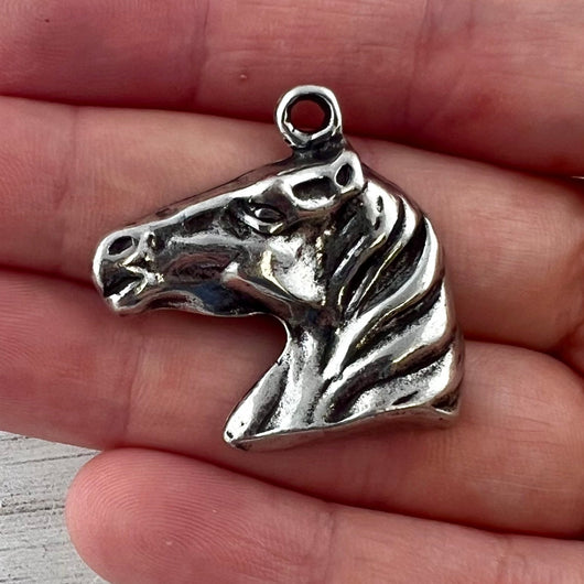 Horse Charm Pendant, Antiqued Silver Equestrian, Carsons Cove Artisan Jewelry Supplies, PW-6304