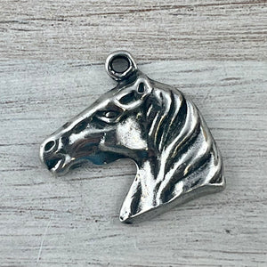 Horse Charm Pendant, Antiqued Silver Equestrian, Carsons Cove Artisan Jewelry Supplies, PW-6304