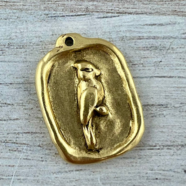 Load image into Gallery viewer, Cardinal Pendant, Antiqued Gold, Gold Cardinal Charm, Jewelry Findings, GL-6296
