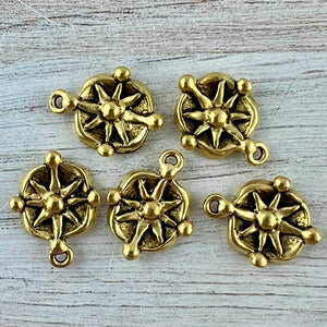 Dotted Compass Charm, Antiqued Gold Star, Jewelry Findings, GL-6298