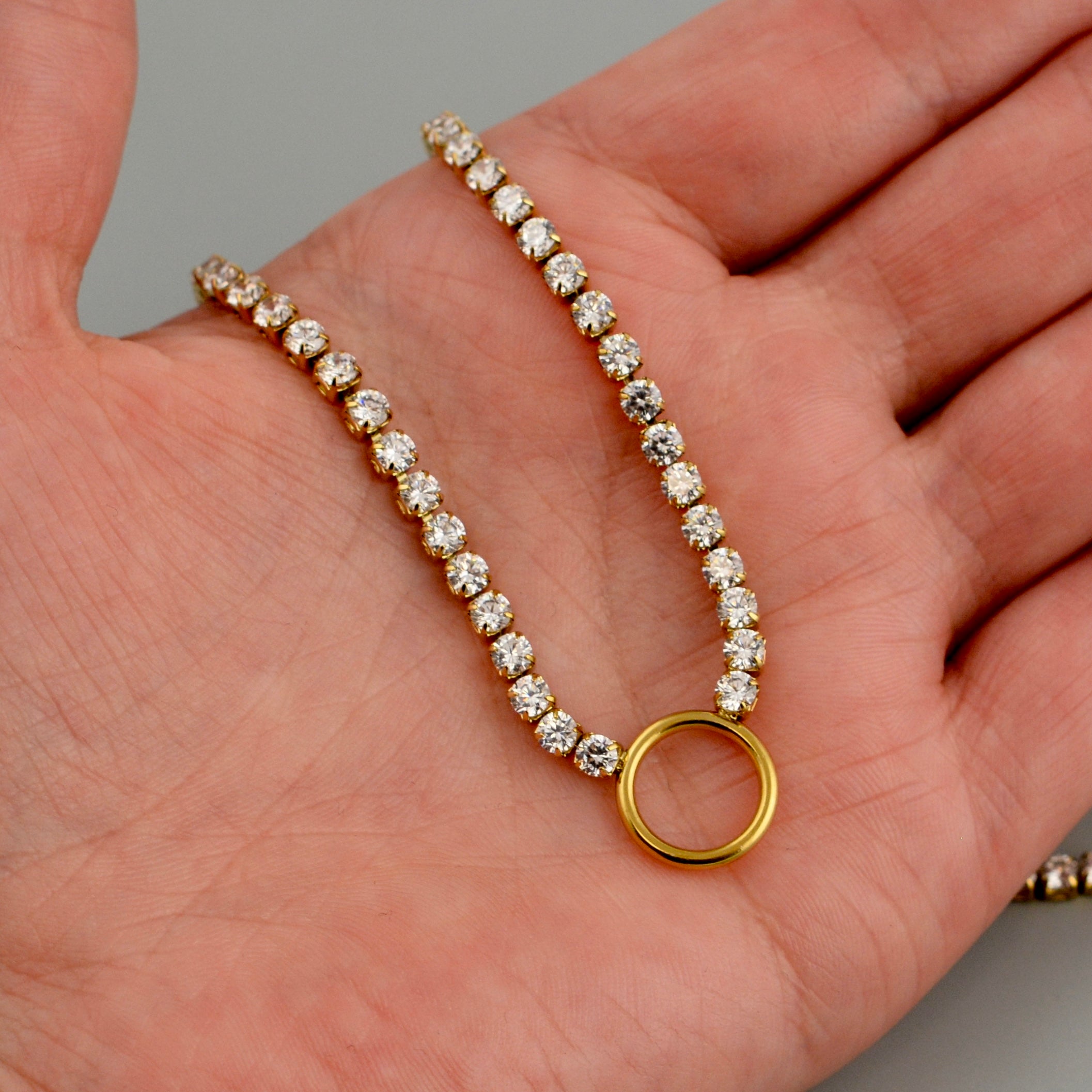 Gold Rhinestone Chain Tennis Necklace with Swivel Ring Clasp, 17 inch ...