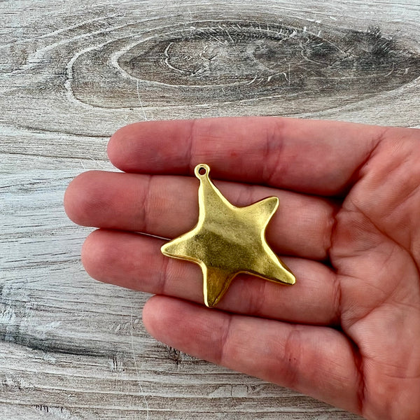 Load image into Gallery viewer, Medium, Smooth Star Pendant, Gold Artisan Charm for Jewelry Design, GL-6312
