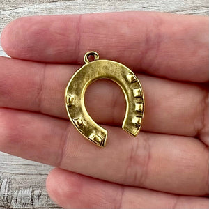 Horseshoe Pendant, Antiqued Gold Equestrian Jewelry Charm, Carson's Cove, Horse Jewelry Supplies, GL-6307