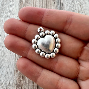 Bumpy Dotted Puffy Heart Charm, Silver Charm, Jewelry Making, Heart Pendant, SL-6269