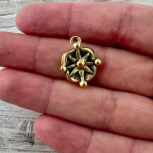 Dotted Compass Charm, Antiqued Gold Star, Jewelry Findings, GL-6298