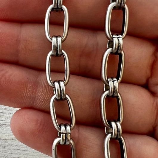 Silver Oval Chain, Alternating Long and Short Links, Chain by the Foot, Jewelry Supplies, PW-2059
