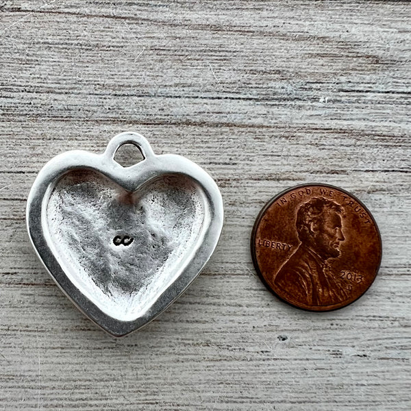 Load image into Gallery viewer, Silver Heart Pendant, Vintage Smooth Heart Charm, Jewelry Making, SL-6267
