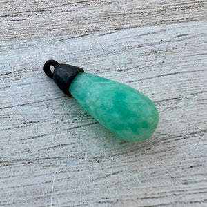 Amazonite Faceted Teardrop Briolette Drop Pendant with Gold Pewter Bead Cap, Jewelry Making Artisan Findings, BR-S039