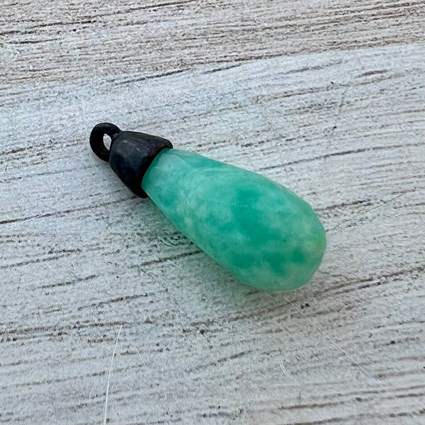 Load image into Gallery viewer, Amazonite Faceted Teardrop Briolette Drop Pendant with Gold Pewter Bead Cap, Jewelry Making Artisan Findings, BR-S039
