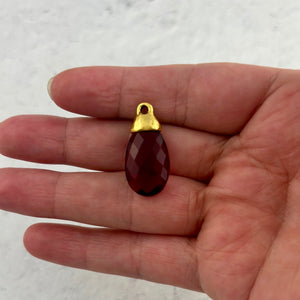 Red Garnet Pear Faceted Briolette Drop Pendant with Antique Gold Bead Cap, Gemstone, Jewelry Making Artisan Findings, GL-S045