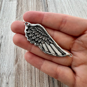 Soldered Silver Angel Wing Connector, Antiqued Pewter Pendant, Jewelry Making, PW-6271