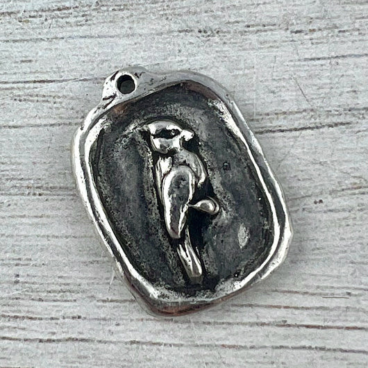 Cardinal Pendant, Antiqued Pewter, Silver Cardinal Charm, Jewelry Findings, PW-6296