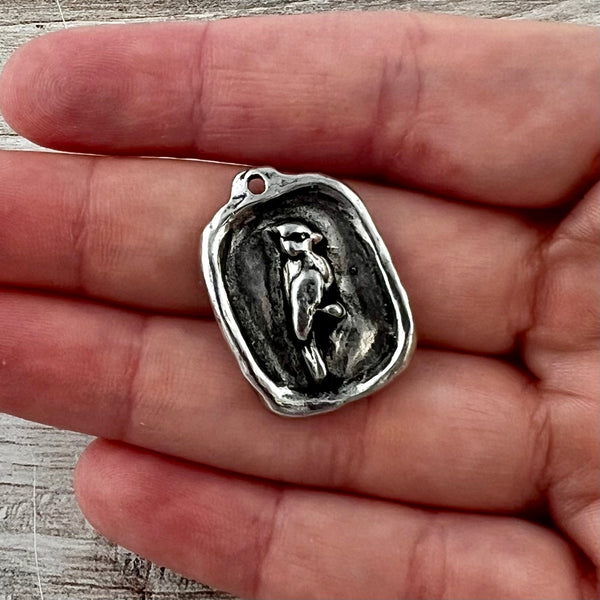 Load image into Gallery viewer, Cardinal Pendant, Antiqued Pewter, Silver Cardinal Charm, Jewelry Findings, PW-6296
