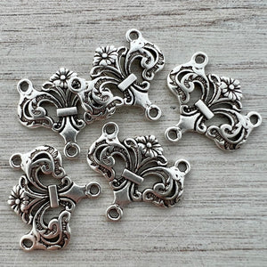 Rosary Centerpiece Connector, Silver Flower Connector Center, Rosary Making Supply, Y Necklace, Jewelry Supplies, SL-6048