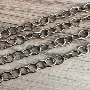 Chunky Antiqued Silver Chain, Large Oval Cable Links, Bulk Chain By Foot, Necklace Bracelet Making, PW-2057