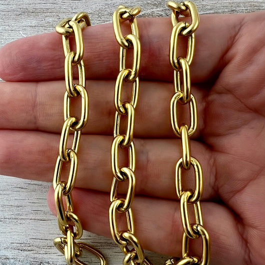 Chunky Paperclip Gold Chain, Thick Link Chain by the Foot, Jewelry Making Supplies, GL-2066