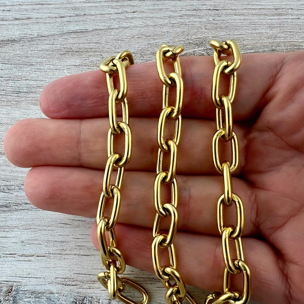 Load image into Gallery viewer, Chunky Paperclip Gold Chain, Thick Link Chain by the Foot, Jewelry Making Supplies, GL-2066
