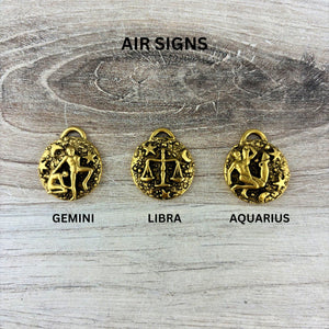 Zodiac Pendant, Gold Horoscope Charm, Birth Month Astrology Jewelry Making Medal, GL-6324