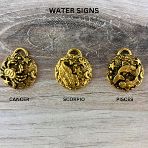 Zodiac Pendant, Gold Horoscope Charm, Birth Month Astrology Jewelry Making Medal, GL-6324