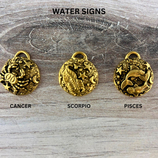 Load image into Gallery viewer, Zodiac Pendant, Gold Horoscope Charm, Birth Month Astrology Jewelry Making Medal, GL-6324
