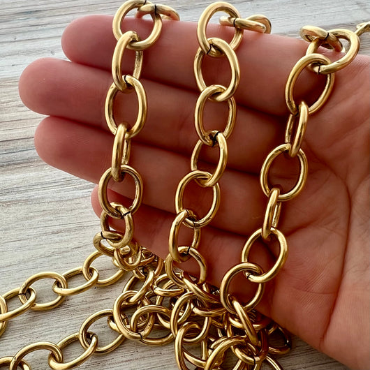 Chunky Gold Chain, Large Oval Cable Links, Bulk Chain By Foot, Necklace Bracelet Making, GL-2057