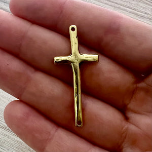 Hammered Stick Cross Connector, Antiqued Gold Artisan Charm, Jewelry Making Supplies, GL-6265