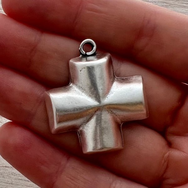 Load image into Gallery viewer, Chunky Smooth Block Cross, Large Silver Cross, Religious Jewelry Supplies, SL-6266
