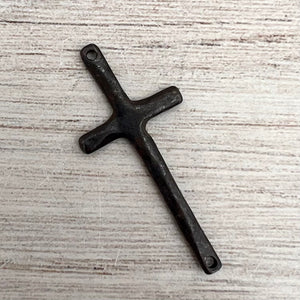 Hammered Stick Cross Connector, Rustic Brown Artisan Charm, Jewelry Making Supplies, BR-6265