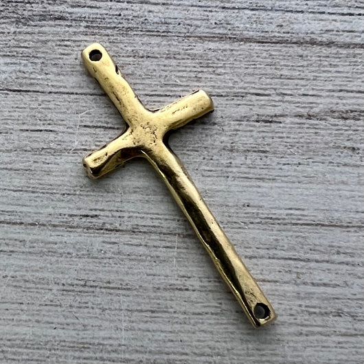 Hammered Stick Cross Connector, Antiqued Gold Artisan Charm, Jewelry Making Supplies, GL-6265
