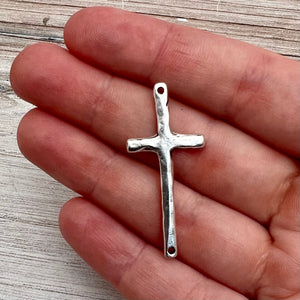 Hammered Stick Cross Connector, Antiqued Silver Artisan Charm, Jewelry Making Supplies, SL-6265