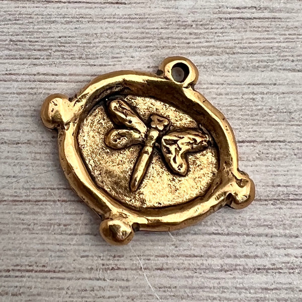 Load image into Gallery viewer, Soldered Dragonfly Pendant, Antiqued Gold Artisan Charm, Jewelry Supplies, GL-6262
