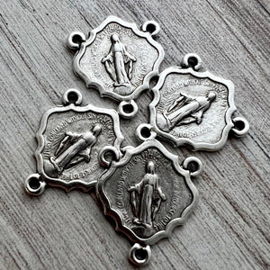 Miraculous Medal Centerpiece, Catholic Religious Rosary Connector, Antiqued Silver, Diamond Shaped Charm, Jewelry Supplies, SL-6256