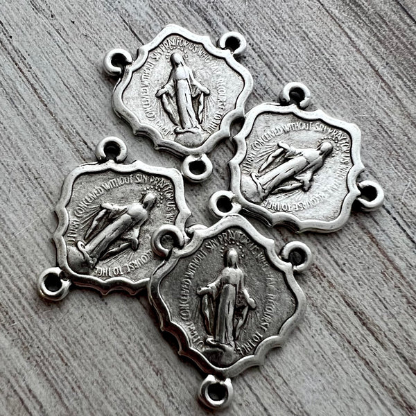 Load image into Gallery viewer, Miraculous Medal Centerpiece, Catholic Religious Rosary Connector, Antiqued Silver, Diamond Shaped Charm, Jewelry Supplies, SL-6256
