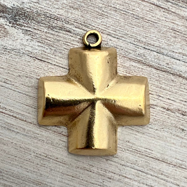 Load image into Gallery viewer, Chunky Smooth Block Cross, Large Gold Cross, Religious Jewelry Supplies, GL-6266
