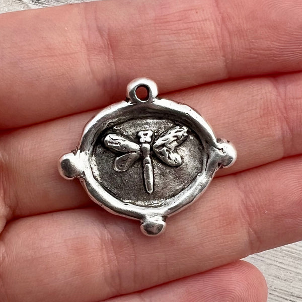 Load image into Gallery viewer, Soldered Dragonfly Pendant, Antiqued Silver Artisan Charm, Jewelry Supplies, SL-6262
