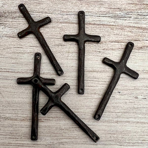 Hammered Stick Cross Connector, Rustic Brown Artisan Charm, Jewelry Making Supplies, BR-6265
