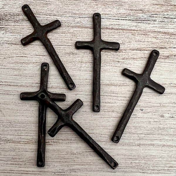 Load image into Gallery viewer, Hammered Stick Cross Connector, Rustic Brown Artisan Charm, Jewelry Making Supplies, BR-6265
