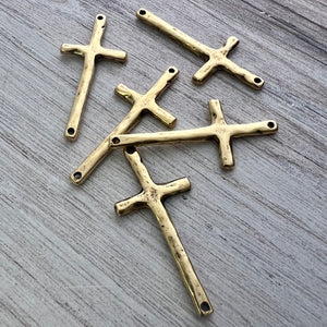 Hammered Stick Cross Connector, Antiqued Gold Artisan Charm, Jewelry Making Supplies, GL-6265